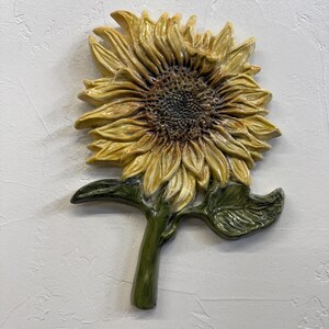 Sunflower Flower Ceramic Sculpture Art Tile Plaque, Sondra Alexander in stock USA