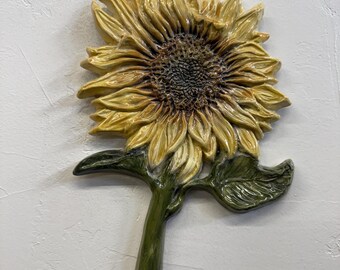 Sunflower Flower Ceramic Sculpture Art Tile Plaque, Sondra Alexander in stock USA