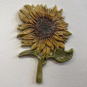 Sunflower Flower Ceramic Sculpture Art Tile Plaque, Sondra Alexander in stock USA