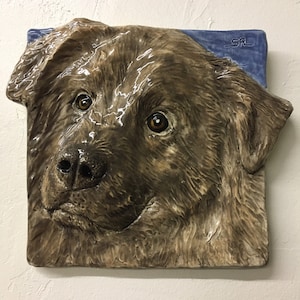 Newfoundland Puppy Dog Ceramic Pet Portrait Sculpture 3D Animal Art Tile by Sondra Alexander ready to ship Made in USA