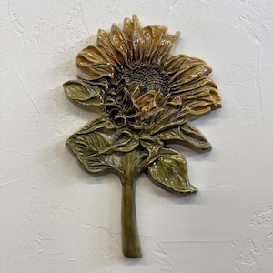 Sunflower Flower Ceramic Sculpture Art Tile Plaque, Sondra Alexander in stock USA