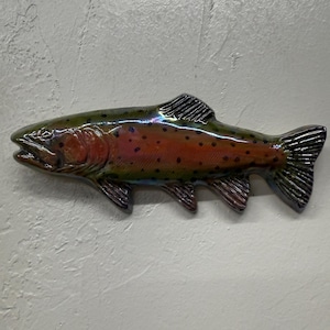 Handcrafted Ceramic Rainbow Trout Fish Art, Sondra Alexander Art made in USA
