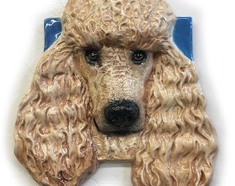 Standard Apricot Poodle Puppy Dog CERAMIC Pet Portrait Sculpture 3D Animal Art Tile Plaque by Sondra Alexander In Stock Made in USA