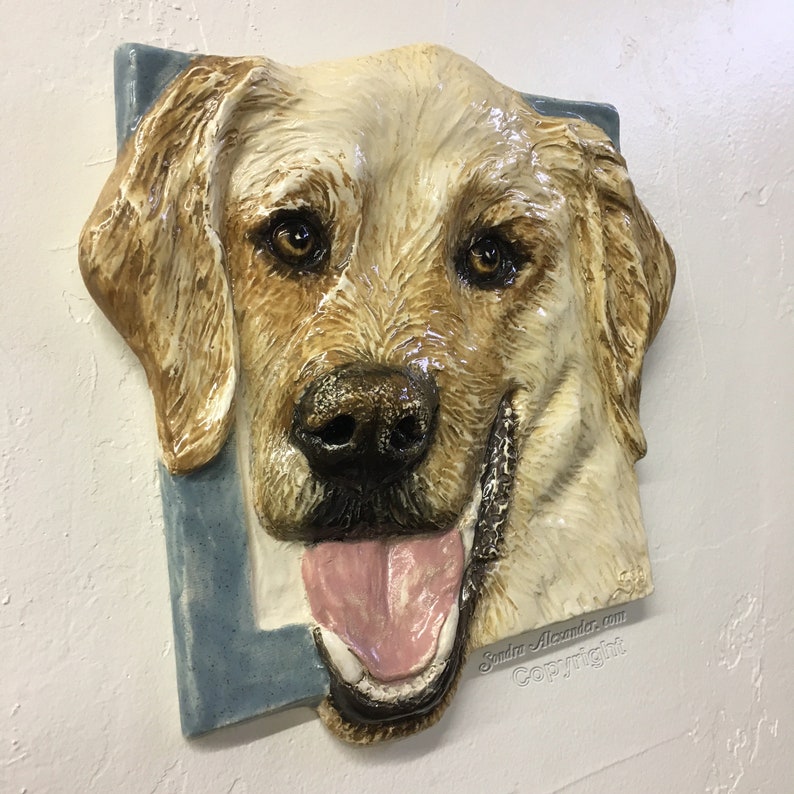 Yellow Labrador Retriever Tile CERAMIC Portrait Sculpture 3d Etsy