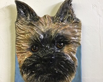 Brussels Griffon Dog CERAMIC Pet Portrait Sculpture 3D Animal Art Tile Plaque FUNCTIONAL ART by Sondra Alexander In Stock