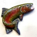 Rainbow Trout Fish Tile CERAMIC Portrait Sculpture 3d Art, Sondra Alexander USA In Stock