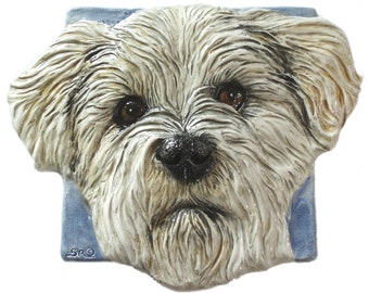 Havanese Dog Ceramic Portrait Sculpture 3D Dog Art Tile by Sondra Alexander ready to ship