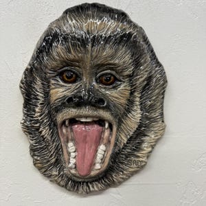 Capuchin Monkey Primate Zoo Tile CERAMIC Pet Portrait Sculpture 3d Animal Art, Sondra Alexander USA