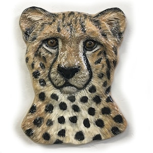 Cheetah BIG Cat Ceramic 3-d Tile sculpture Pet Portrait Animal Tile Sondra Alexander Art In Stock Made in USA