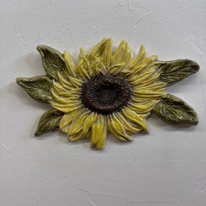 Sunflower Flower Ceramic Sculpture Art Tile Plaque, Sondra Alexander in stock USA