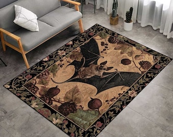 Gothic Bat Art Rug: Witchy Room Decor, Non-Slip Washable Rug