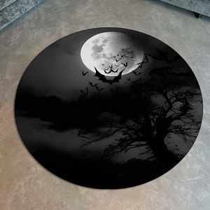 Gothic Full Moon Round Rug: Spooky Dark Theme Decor