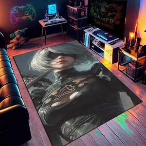 Anime Warrior Girl Rug: Personalized Gaming Room Decor