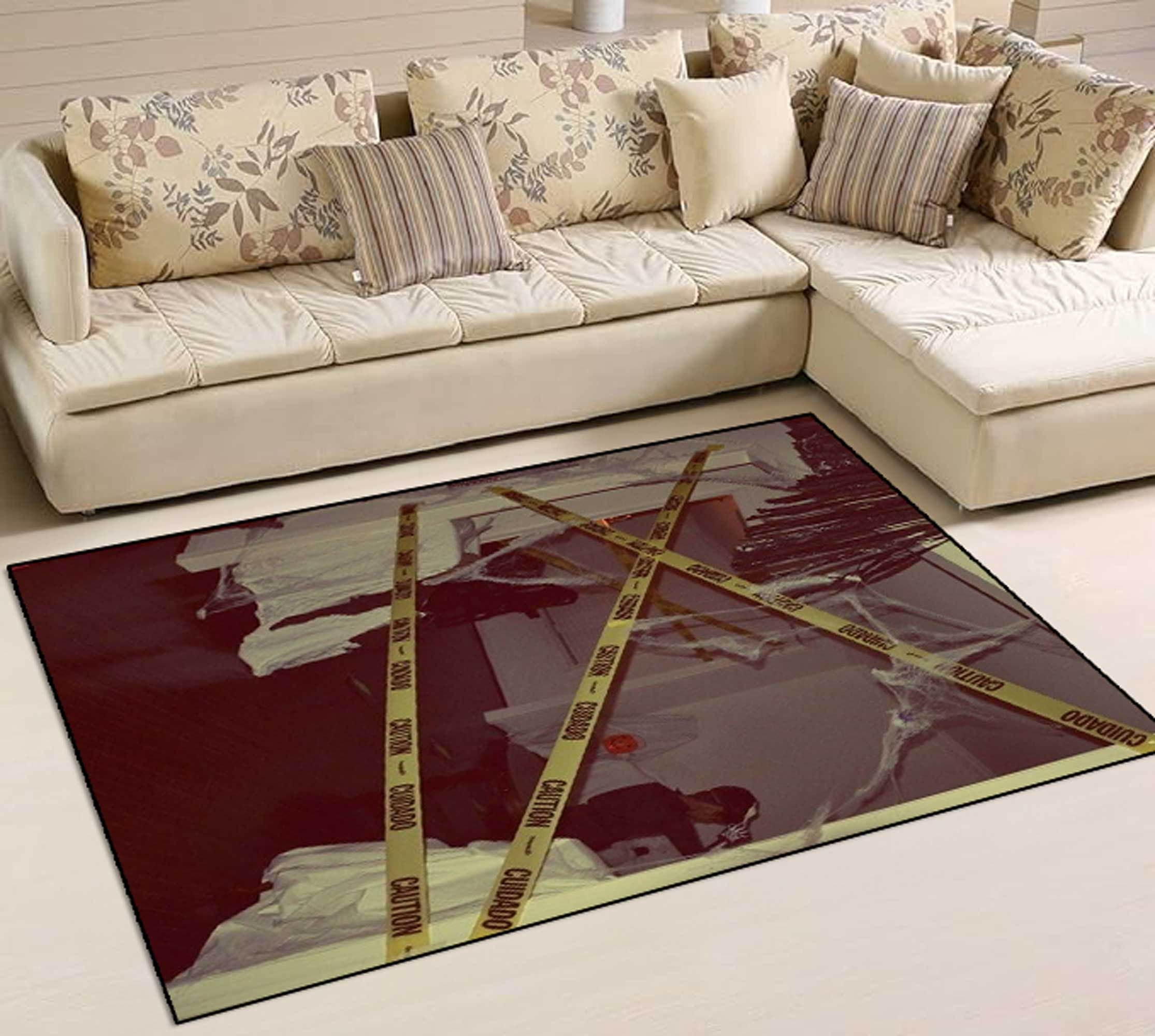 Caution Rug Crime Scene Rug: Caution Tape, Bordeaux Red, Non-slip, Washable - Etsy