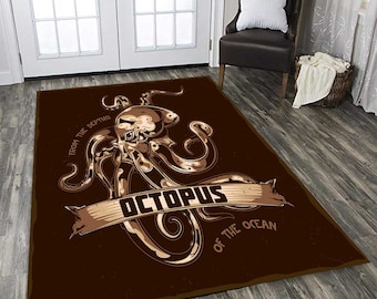 Kraken Octopus Rug: Non-Slip Washable Animal Rug