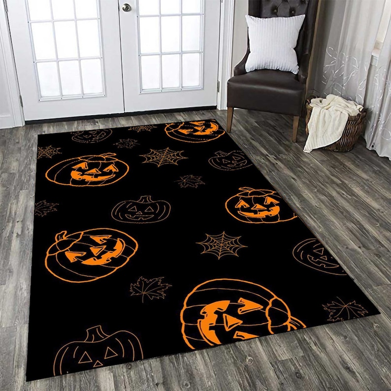 Pumpkin Spiderweb Halloween Rug: Non-slip Washable Decor - Etsy