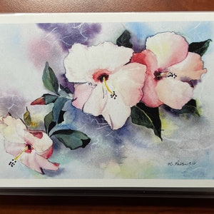 Hibiscus - Flower, confezione da 5 biglietti vuoti con interni, 5” x 7”, con busta, con opere d’arte originali di Roz. Art.