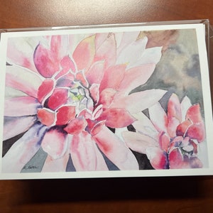 Succulent – Flower, confezione da 5 biglietti vuoti con interni, 5” x 7”, con busta, con opere d’arte originali di Roz. Art.