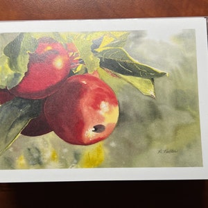 An Apple A Day - Confezione da 5 biglietti di mele con interni vuoti da 5"x7" con busta con opere d'arte originali di Roz Art.