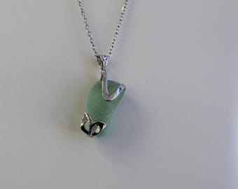 Sea Glass Pendant Necklace Light Green