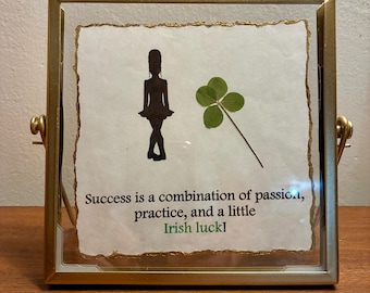 Real Pressed and Preserved 4-Leaf Clover & Irish Dancer Framed Picture: Collectible Dancer Display