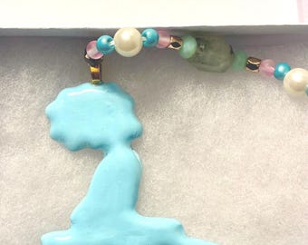 Irish Dancer Ornament, Light Blue, Mystic Aura Beads, Car Rearview Mirror Decoration