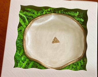 Clay Ring Dish - 4" Round Shape & Scalloped Edge with Celtic Knot