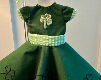 Dark Green Dress & Checkered Hair Bow for Ghillie Gal Irish Step Dancer Doll