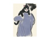 Cat illustration tuxedo cat print  Henry and June - 4" X 6" animal portrait - 4 for 3 SALE