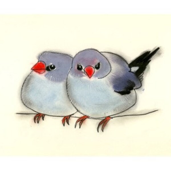 Blue Bird art - Two Friends  6" X 4" bird print of water-colour painting - 4 for 3 SALE