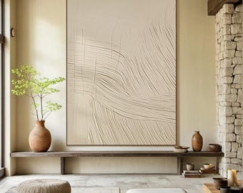 Beige minimalist wabi-sabi wall decor, original beige textured abstract painting, large beige abstract art, modern warm living room decor