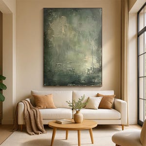 Large Green Abstract Handmade Oil Painting - Green Minimalist Wall Art, Green Abstract Art, Modern Home Decor