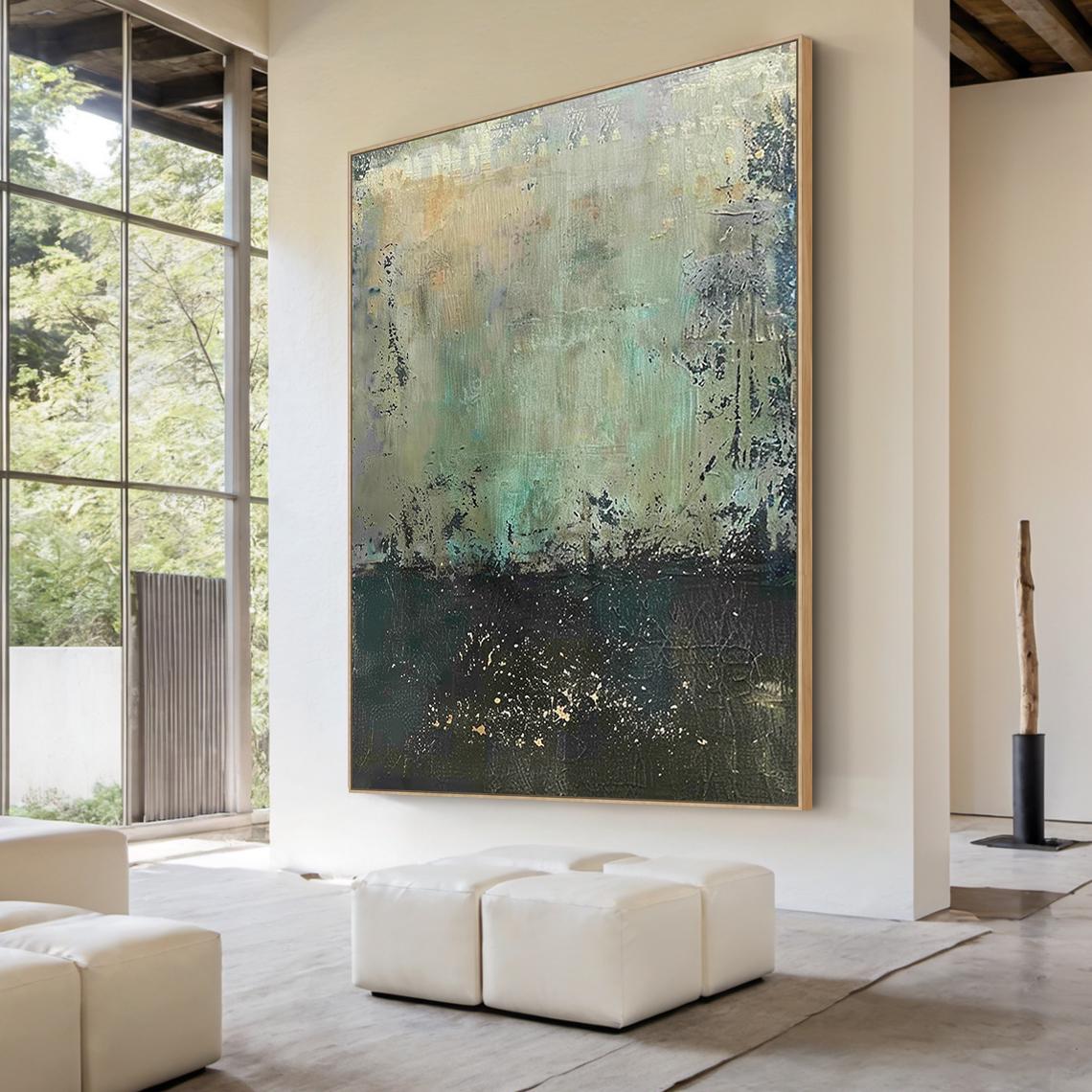 Minimalist Abstract Oil Painting, Sage Green Textured Canvas Wall Art ...