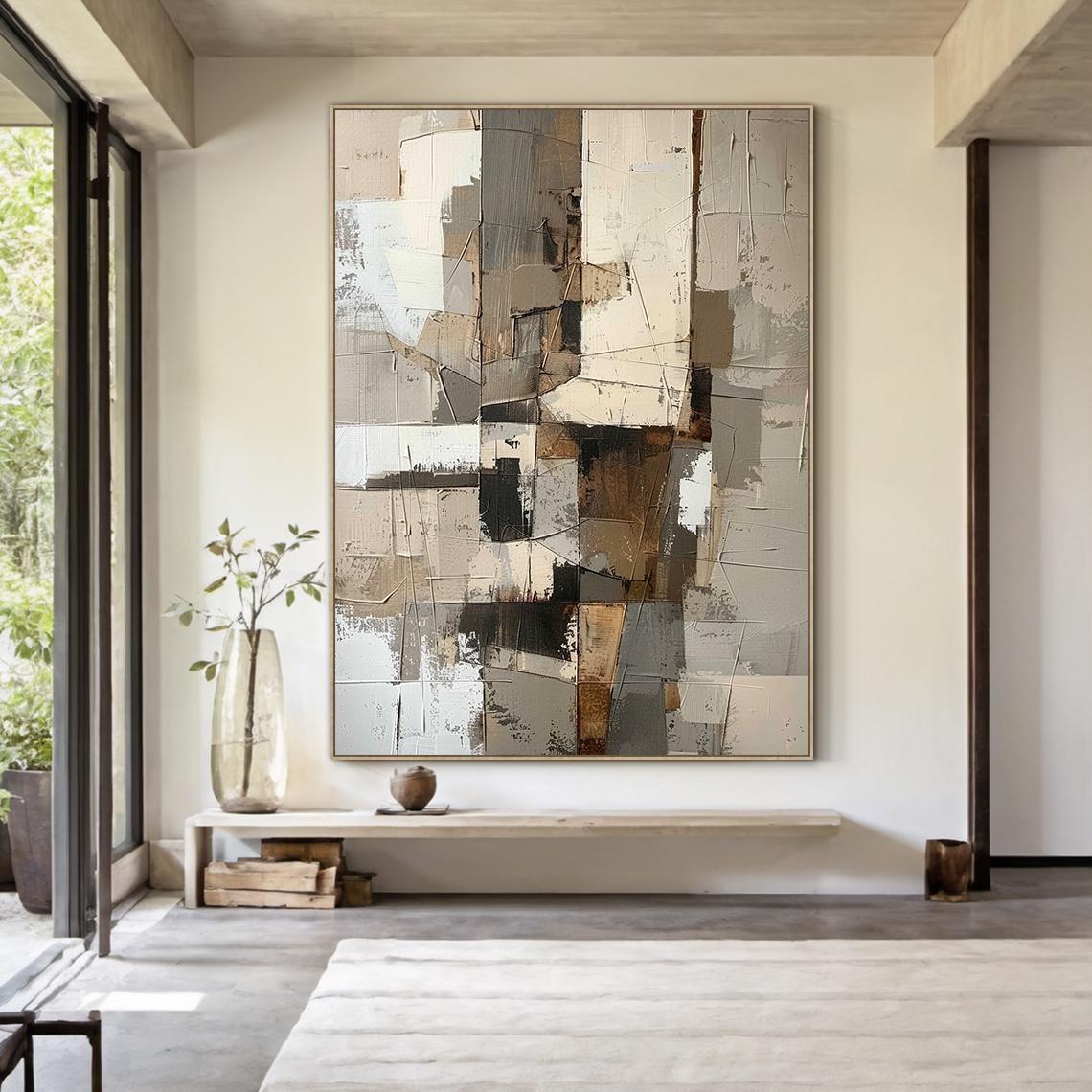 Neutral Abstract Painting on Canvas, Beige and Brown Textured Wall Art ...