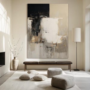 Brown minimalist wall decor, black and white textured abstract painting, brown wabi-sabi wall art, brown abstract art, home decor