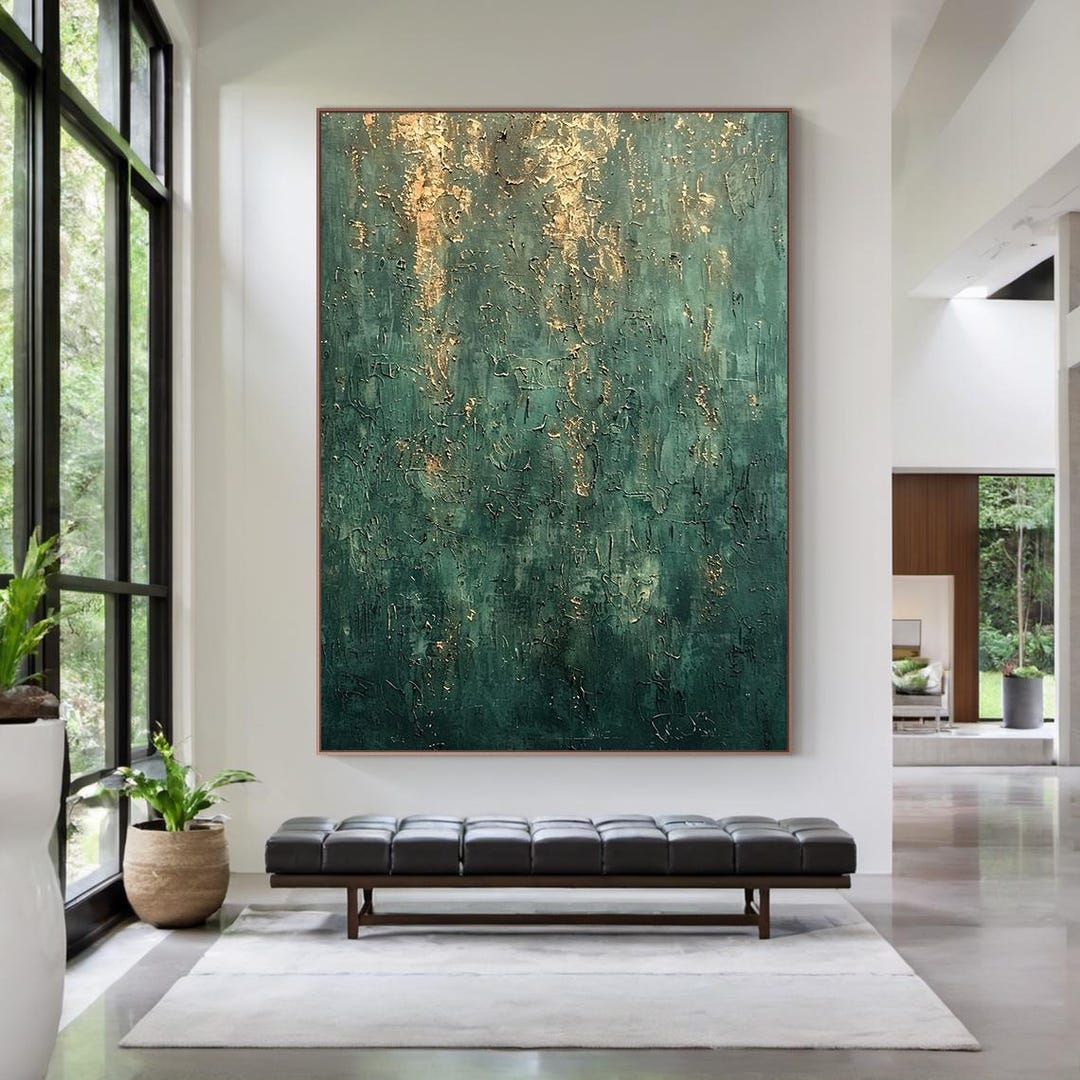 Large Green Abstract Oil Painting, Trendy Textured Wall Art, Modern ...
