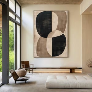 beige abstract painting, black textured wabi-sabi wall art, large brown abstract painting, modern warm living room decor