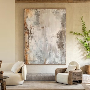 Large brown minimalist wabi-sabi wall art, beige textured abstract painting, original brown abstract art, modern home decor