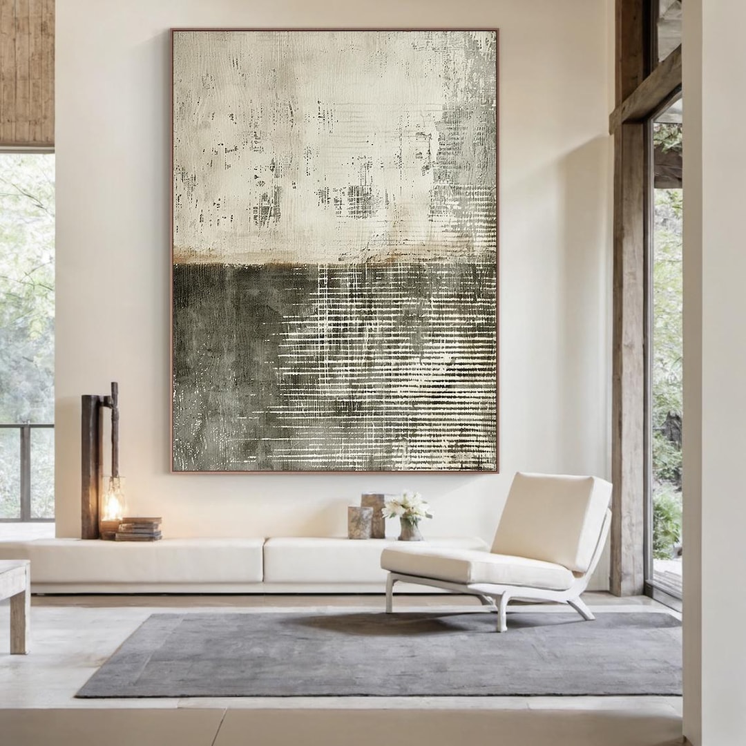Large Grey Textured Abstract Painting, Modern Neutral Wall Art on ...