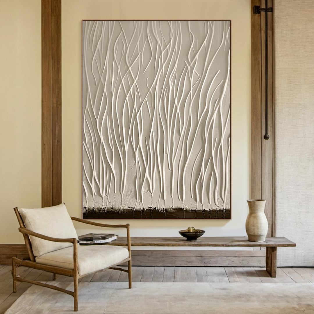 Large Beige Minimalist Wall Decor, Beige Textured Abstract Painting ...