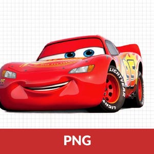 May include: A red cartoon race car with a wide smile and the number 95 on the side. The car has black headlights and black wheels with the word "Lightyear" printed on the tires.