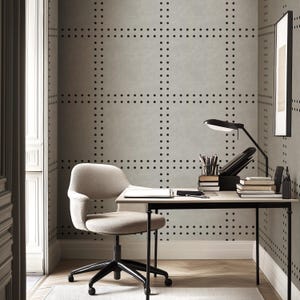 Gunmetal gray textured brutalist concrete check dots wallpaper for a rustic farmhouse, masculine mancave or neutral gentlemans room