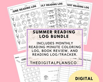 Sommer-Leselog für Kinder, Kinder-Lese-Tracker, Buchbesprechung, Studenten-Leselog, Leselog druckbarer Tracker, Buch-Challenge