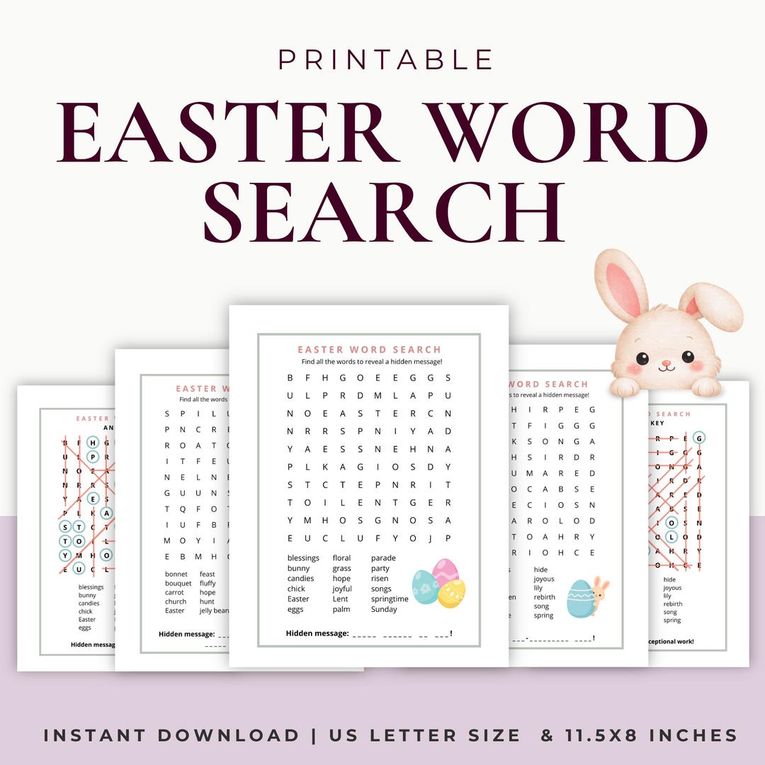Easter Word Search Printables, Kids Activity, 4 Puzzles + Answer Key ...