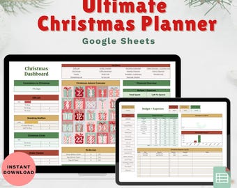 Christmas Planner Spreadsheet – Gift Tracker, Budget, Gift List, Meal Planner, Savings Tracker | Digital Holiday Organizer for Google Sheets