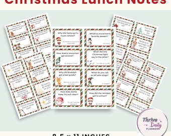 Printable Christmas Lunch Notes & Jokes, Lunchbox Notes for Kids, Holiday Lunchbox Cards, Christmas Jokes Printable, School Lunch Ideas