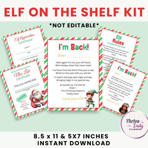 Kit de elfo na prateleira, pacote de cartas diversas de papai noel e elfos, imprimíveis de elfos, imprimível de elfos na prateleira, atividades de elfos, carta de elfo I'm Back