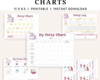 Potty Training Chart for Girls Printable, Sticker Reward Charts Toddlers, Potty Progress Tracker & Daily Log, Toilet Training Routine Chart,