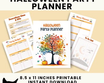 Halloween Party Planner Printable, Party Event Planner, Holiday Planner, Halloween Activities, Halloween Menu, October Undated Printable,