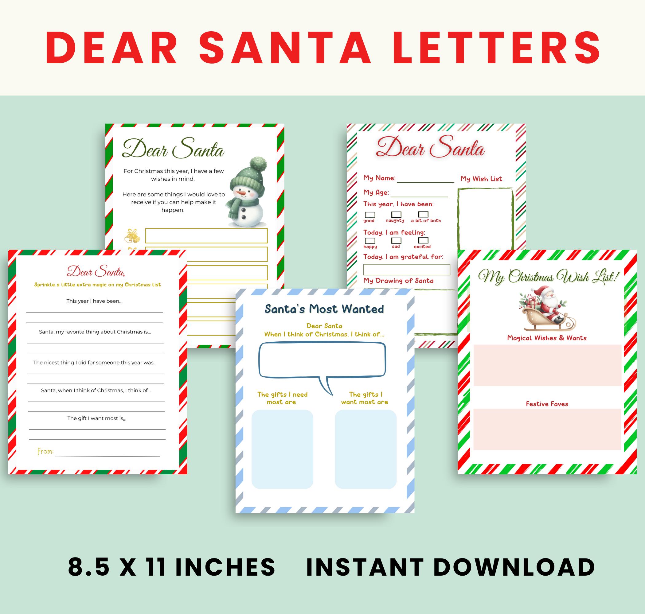 Dear Santa Letter Bundle, 10 Printable Christmas Wish List Templates ...